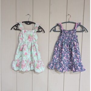Shabby Chic Girls Floral Sun Dress Lot of 2 Roses Cottagecore Pastel